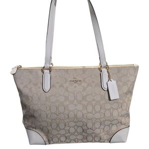 Coach Light Khaki/ Chalk Signature Canvas Tote